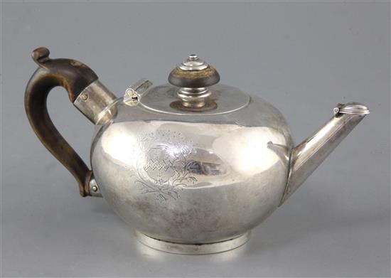 A rare George I Britannia standard silver bullet shaped teapot by Pierre Platel, gross 12.5 oz.